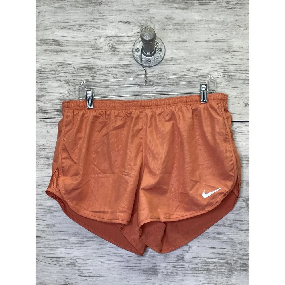 Nike Dri-FIT Running Shorts Womens Large Orange‎ Split Hem Lined Athletic Track